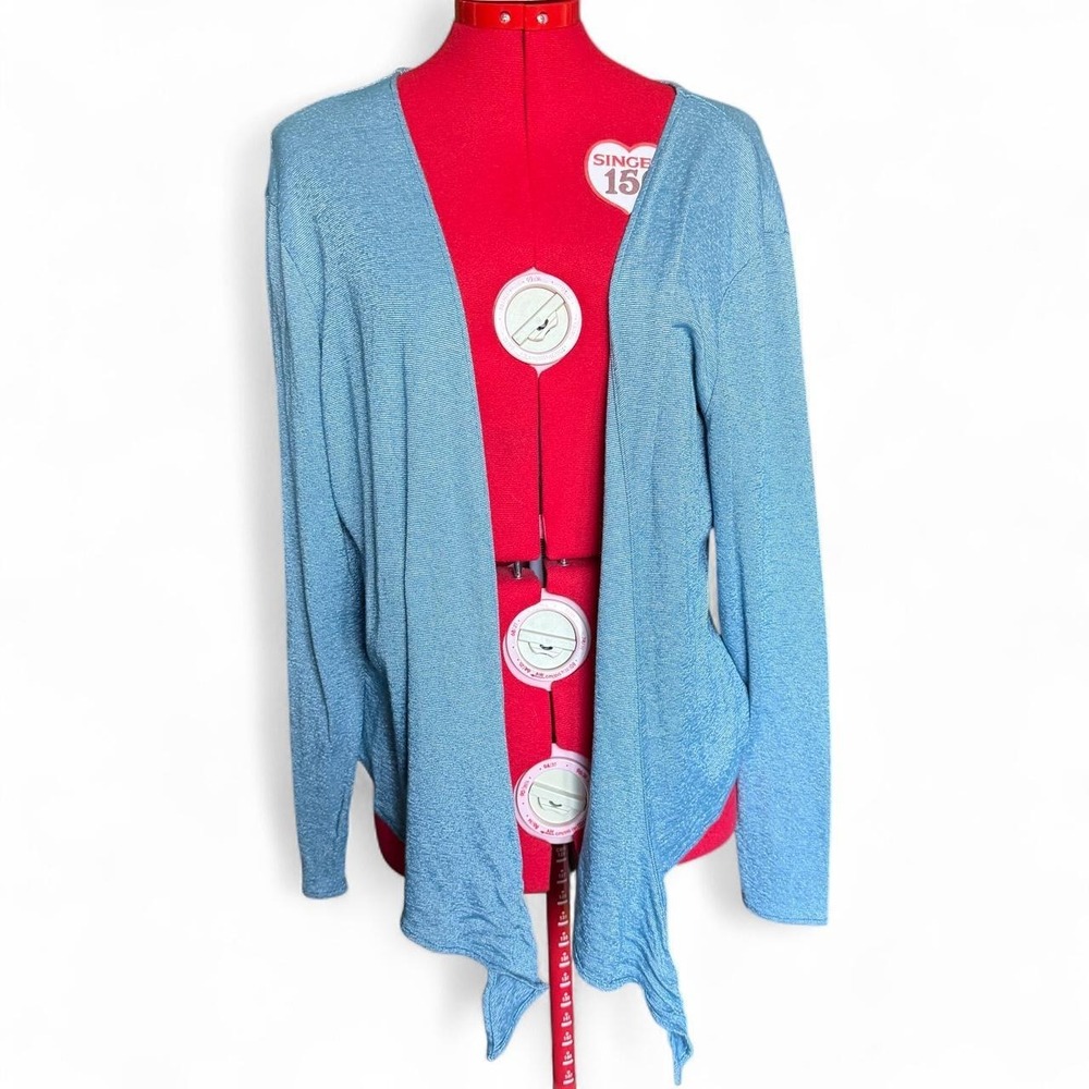 Fresh Produce Blue Silver Tie Front Cardigan 1X Metallic Boho 10154 Made in USA